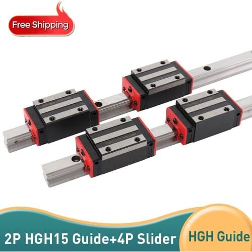 2PCS HGH15 linear guide rail + 4 pcs slide bearing block HGH15CA flang HGW15CC for CNC stepper motor accessories