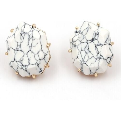 2020 New Seven Claw Shield Shape Marble Stone Inlay Stud Earrings Abalone Geometric Women Fashion Gift Stud Earrings