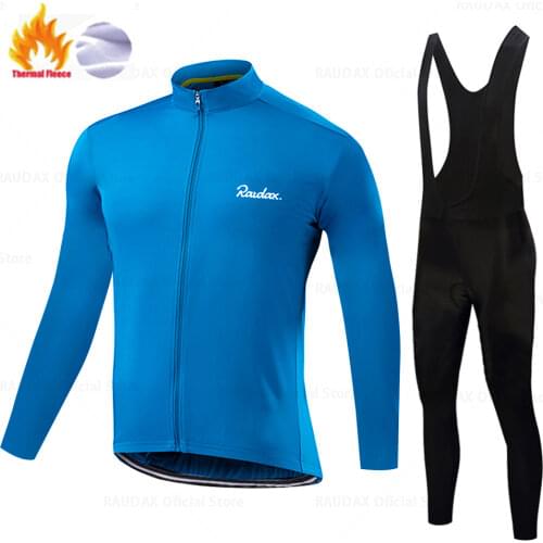 2022 Raudax Team Winter Thermal Fleece Cycling Clothing Man Long Sleeve Cycling Jersey Set Outdoor Keep Warm Mountain Bike Suit