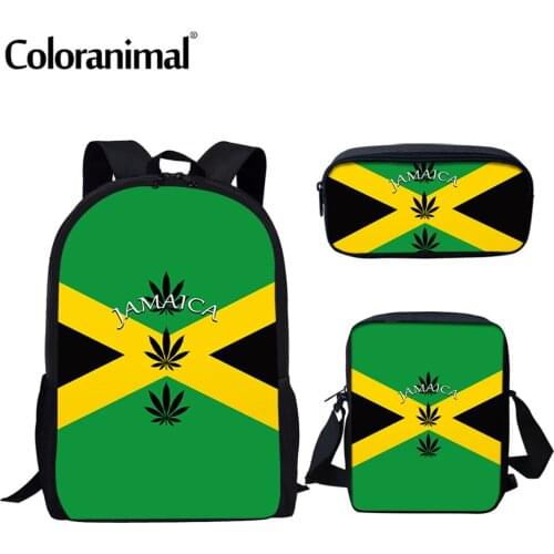 Coloranimal Fashion Jamaica Lion Pattern Girls Boys Backpack 3Pcs School Bag Set for Teenage Kids Large Capacity Book Bolsa Hot