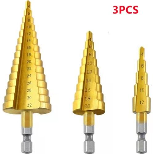 3PCS HSS Steel Step Cone Drill 4-12mm 4-20mm 4-32mm Countersink Titanium Bit Set Hole Large 4241