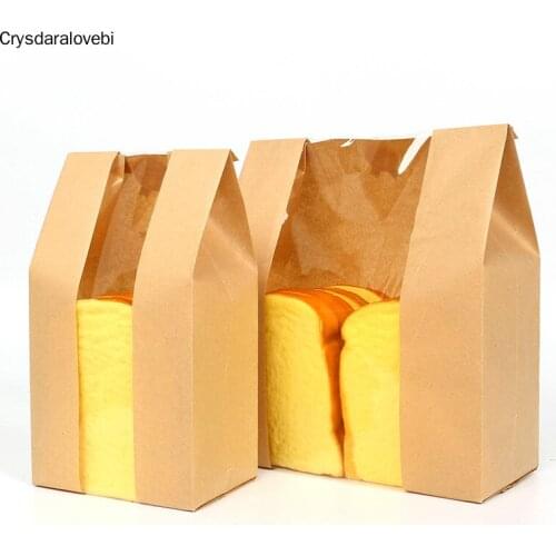 50pcs Kraft Paper With Window Bread Packaging Bags Oil-proof Breakfast Breat Supplies Party Food Toast Clear Celebrate