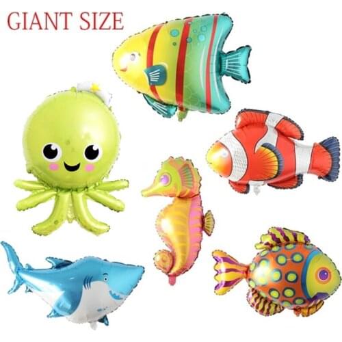 6pcs Sea animal World Fish Balloons Foil Shark Octopus Birthday Party Decorations Inflatable Balls Baby Shower Kids Gift Ballon