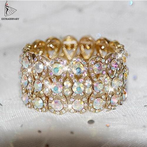 Belly Dance Accessories Gold Silver Women Rhinestone Stretching Bangle Upper Arm Cuff Party Bracelet Jewelry