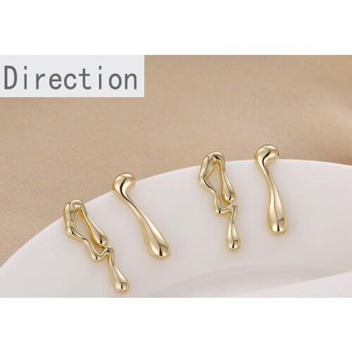 Color-preserving copper plated 14k gold minimalist style asymmetrical water drop silver needle diy personality earrings