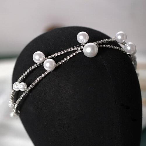 White Pearls Tiaras Bridal Wedding Crowns Rhinestone Simple Fashion Headbands for Women Girls Hair Accessories Headdress