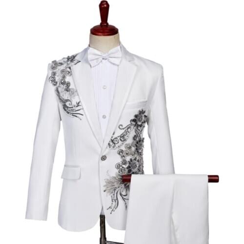 Blazer men formal dress latest coat pant marriage Sequin stage chorus suit men terno masculino trouser wedding suits mens