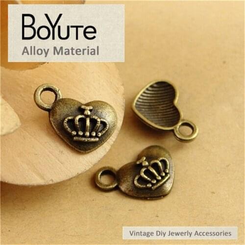 BoYuTe (100 Pieces/Lot) 14*9MM Antique Bronze Plated Zinc Alloy Love Crown Charms for Jewelry Making Diy Accessories Handmade