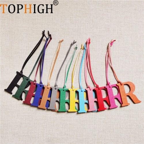 TOPHIGH Wholesale Newly Genuine Leather Initial Capital English Letter R Keychain Backpack Ins Gift Women Bag Charm Original