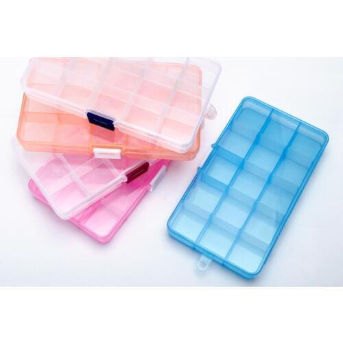 15 Slots (adjsutable) Colorful Plastic Jewelry Box Storage Case Craft Jewelry Organizer Boxes Beads Jewelry Kits Box DIY