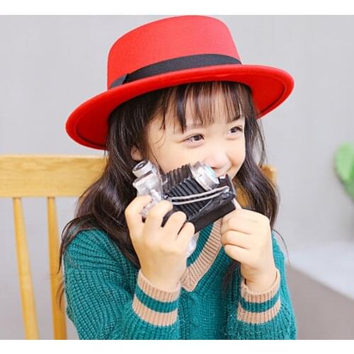 2021 New kids Classic Solid Color Felt Fedoras for boy Artificial Wool Blend Jazz Cap Wide Brim Simple Church Derby Flat Top Hat