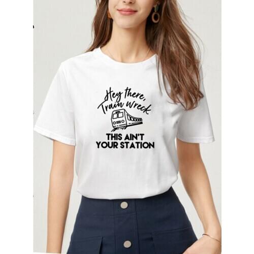 HEY THERE Graphic T Shirt Women Short Sleeve Cotton T shirts Woman Black White Loose T Shirt Women Top Harajuku T Shirt Femme