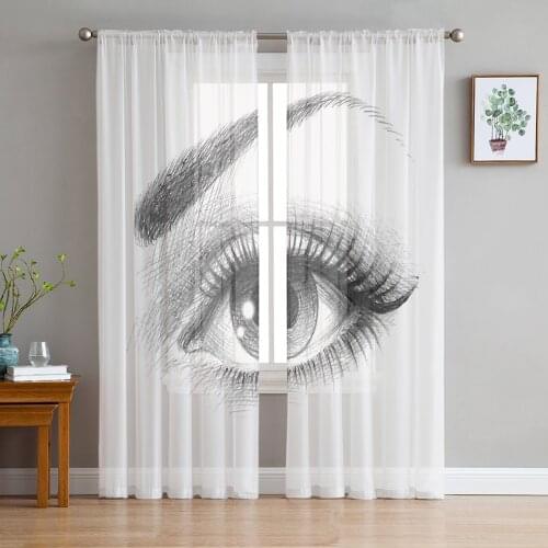 Eyes Black And White Lines Modern Tulle Curtains for Living Room Bedroom Home Kitchen Window Sheer Curtains