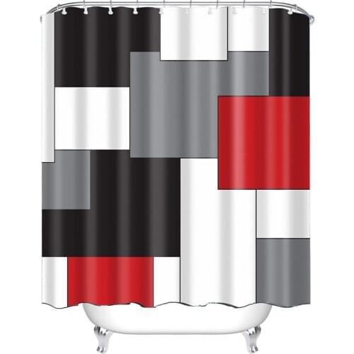 Urban Beat Square Overlay Red and White Plaid Bathroom Shower Curtain