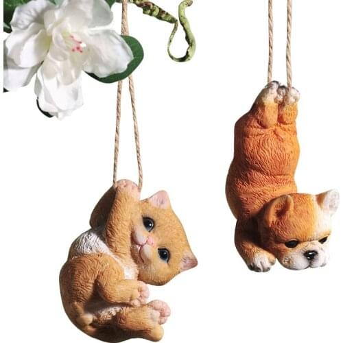 Resin Swinging Small Animals on The Tree Creative Cute Teddy Dog Bulldog Cat Garden Courtyard Hanging Ornaments Home Decoration