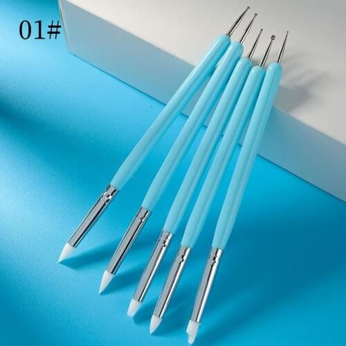 5pcs Dual-headed Nail Art Brush Design Tip Dotting Pen Silicone Pressing Brush for Stickers Manicuring Art Tools Accessory