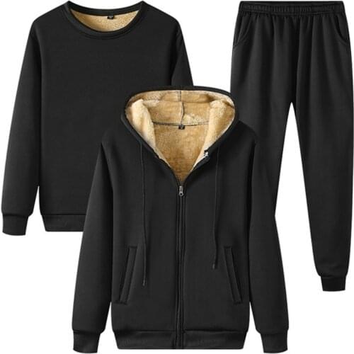 Men Winter Thick Warm Fleece Tracksuit 3 Piece Sets Hooded Jacket+Sweatshirt+Pants Male Casual Sportswear Sets