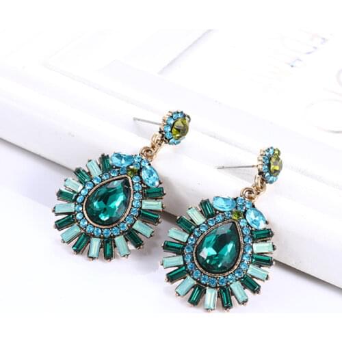 Hot Exaggerated Womens Deep Blue Pendant Long Drop Earrings Colorful Rhinestone Love Earrings Jewelry Wholesale