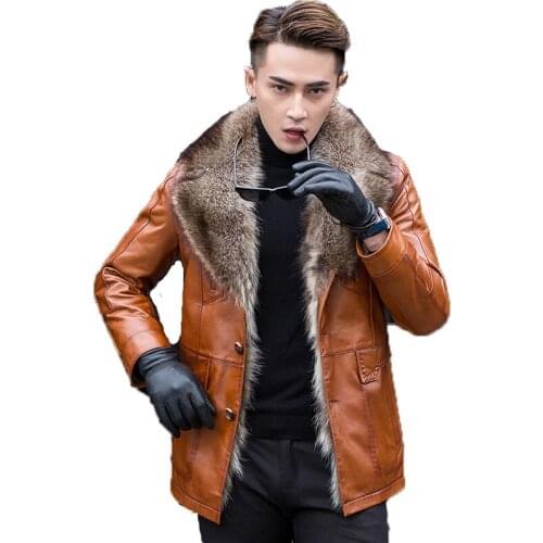 Leather Jacket Men Genuine Sheepskin Coat Winter Jacket Men Natural Raccoon Fur Coat Luxury Warm Jackets Chaqueta Hombre MY1661