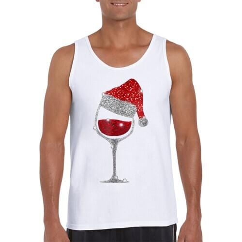 Santa Hat Christmas Men Tank Tops Hot Sales Funny Diamond Wine Glasses Printed Men Vest Sleeveless Fashion Tee Cool O-Neck Tops