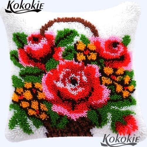 DIY Handmade cushion embroidery cross stitch sets sale embroider Needlework Crocheting Rug Kits latch hook kit flower pillowcase