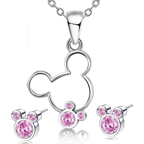 Small mouse shape many color setting cubic zirconia necklace earrings sets party Jewelry sets for women