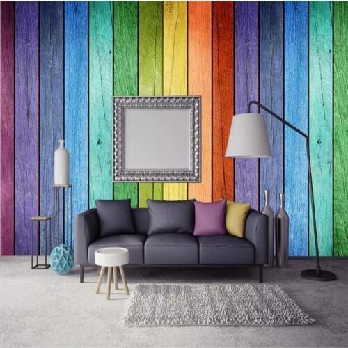 Custom 3d Photo Wallpaper Wall Murals Modern Living Room Decor TV Background Wall Papers Wood Grain Home Wallpaper Rainbow Color