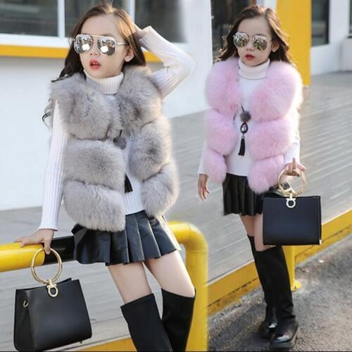 CHCDMP New Soft Fox Fur Vest for Baby Girls Kid Faux Fur Vests Children Jacket Coat Gray Pink V-neck Newborns Outerwear & Coats