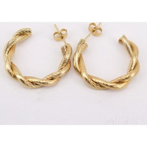 New gold color Stainless steel earrings 5mm twisted wire Popular 35mm hoop earrings 2 colors 4 styles LH948