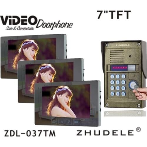 ZHUDELE New Arrival Acrylic ABS Monitor 7" Video Door Phone Intercom System 700TVL HD IR Camera with RFID panel in stock
