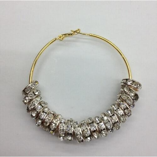 Wholesale!Free Shipping!Basketball Wives Earring Poparazzi 8mm Glass Crystal Rhinestone Stone Beads 45mm Hoop Earring