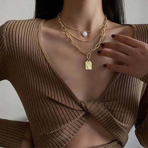 Beautiful Freshwater Pearl Necklace For Women Thick Gold Link Chain Asymmetric Lever Closure Gift For Girls Jewelry 2021