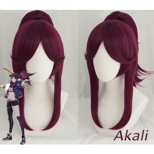 LOL Game Cosplay Wig KDA POP/STAR Akali Cosplay Wigs Women Long Straight Purple Red Wig LOL KDA Akali KPOP SKIN Hair