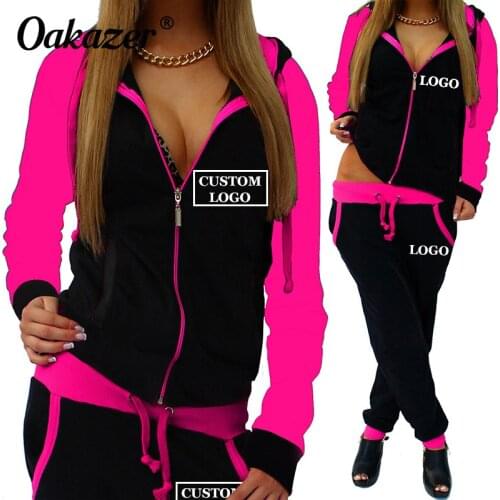 Custom Your Logo 2 Piece Set Tracksuit Women Zipper Sweatshirt+Pants Sportwear Womens Sports Suit Hoodies Set Spring Autumn