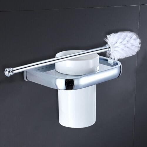 Simple bathroom accessories copper main toilet brush chrome toilet brush set cleaning brush holder toilet cup holder
