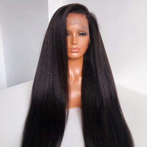 Italian Yaki Straight Human Hair Lace Front Wigs Pre Plucked Hairline Yaki Straight 4x4 Silk Top Lace Front Wigs for Black Women