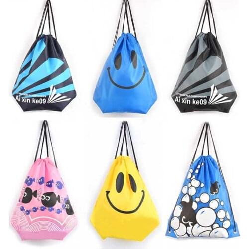 Drawstring Dust Backpacks Storage Pouch Gym Bags Outdoor Travel Sports Storage Shoe Bags Smile Priting Oxford Waterproof
