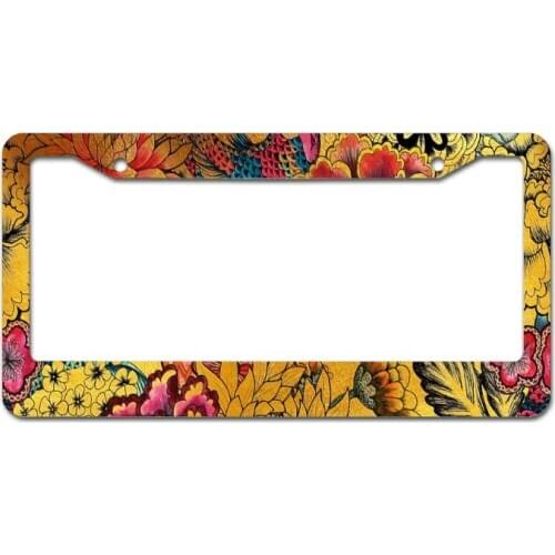 Peceeta Chrysanthemum Squid Ink Asia License Plate Frame 2 Holes 1 Frame Matte Aluminum Cut Inlaid Standard white 16x31cm"] E7CA