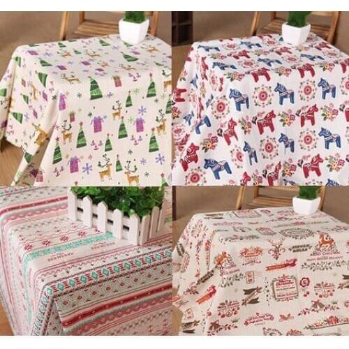 Christmas! Pretty 48x150cm 4 Designs Christmas Horse Tree Stripe Printed Cotton Linen Fabric For Clothing Curtain DIY Sewing