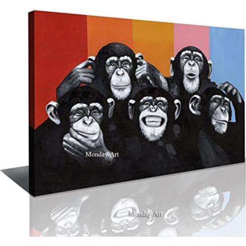 Hand Painted Modern Abstract Cartoon Animal Oil Painting On Canvas Abstract Gorilla Wall Art Monkey For Living Room Home Decor