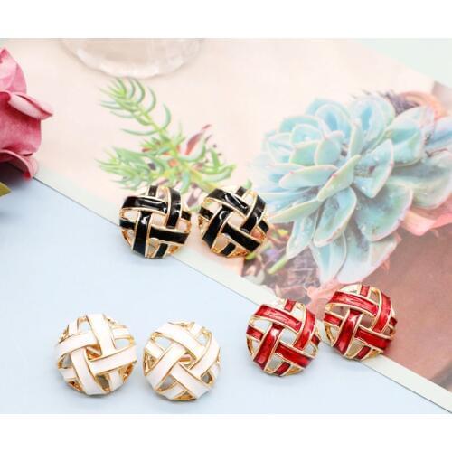 Earring Red Black White Round Hollowout Simple Enamel Trendy Party Female