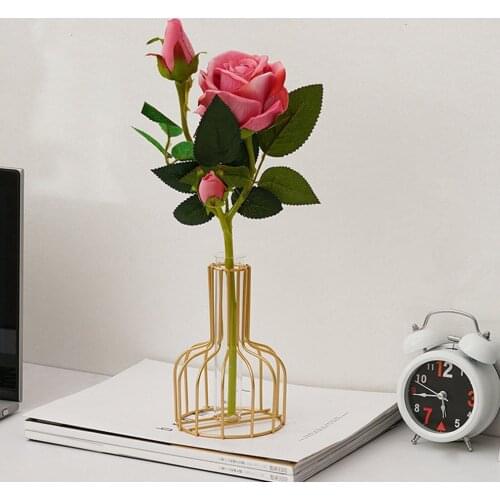 Nordic Creative Vase Home Decor Glass Vase Hydroponic Plant Holder Iron Line Flowers Ornament Home Garden Decoration