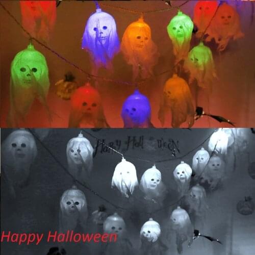 LED Light String Ghost Skull Halloween Decor Horrible Haunted House Decoration Cold White Halloween Lights String for Bedroom