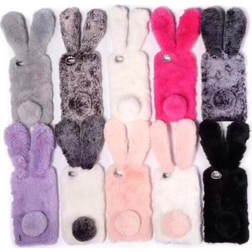 Rabbit Warm Fur Case For iPhone 7 8 Plus X XS Max XR Samsung Galaxy Note 9 8 S8 S9 S6 S7 Edge A3 A5 A7 A8 A6 Plus 2018 Covers