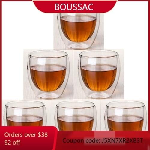 New 80/150/250 / 350ml Heat Resistant Double Wall Cup Beer Coffee Cups Handmade Healthy Drink Mug Tea Transparent Drinkware