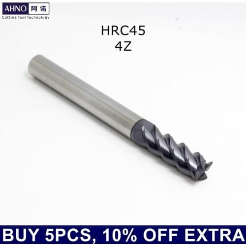 AHNO Carbide End Mill 4 Blades HRC45 4mm 5mm 6mm 8mm 10mm 12mm 14mm 16mm 18mm 20mm 100% Factory Outlets