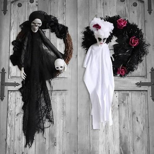 Halloween ghost decoration white ghost door hanging ghost festival horror party wreath ornaments haunted house decoration props