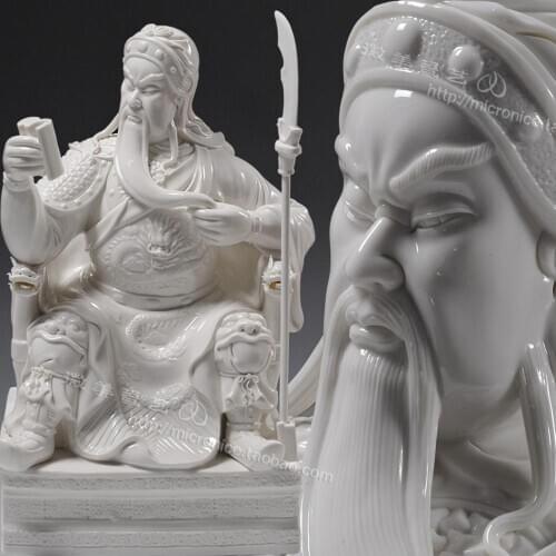 18 inch white porcelain decoration Feng Shui Guan seated Buddha Yu Wu entrance wealth store large craft ornaments