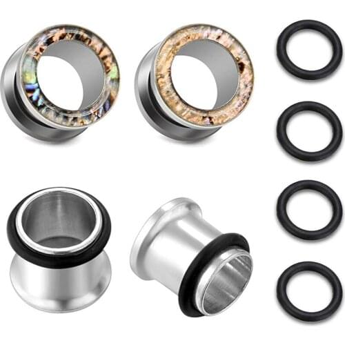 2 Pairs Stainless Steel Screwed Ear Tunnles Plugs 00g to 13/16" Gauges for Ears Gauge Stretcher Piercing with Rubber O-Rings