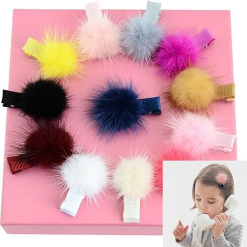 Girls Hairpins with Small Lovely Soft Fur Pompom Mini Ball Gripper Hairball Pom Hairclips Children Hair Clip Hair Accessories